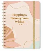 Happiness blooms from within Spiral-Kalenderbuch A5. Taschenkalender 2024 mit Spiralbindung und viel Platz für Termine. Praktischer Buch-Kalender. Mit Gummiband und Stickerbögen